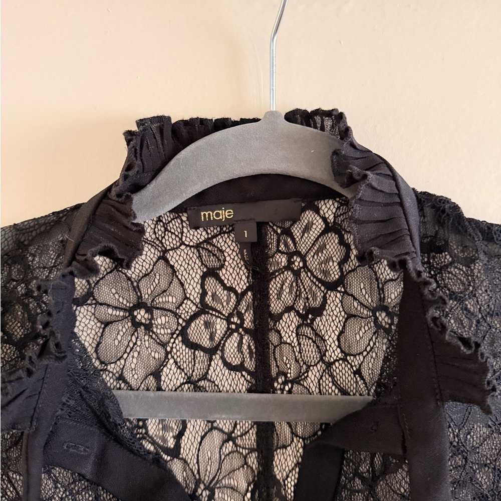 Maje Black Lace Mini Dress Size 1 - Picture 2 of 5